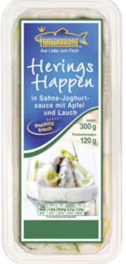 Friesenkrone MSC Heringshappen in Sahne-Joghurtsauce mit Apfel und Lauch - 300 g Schale